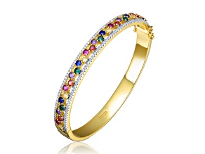 Round Multi-Colored Cubic Zirconia, 14K Gold Plated over Brass Bangle Bracelet