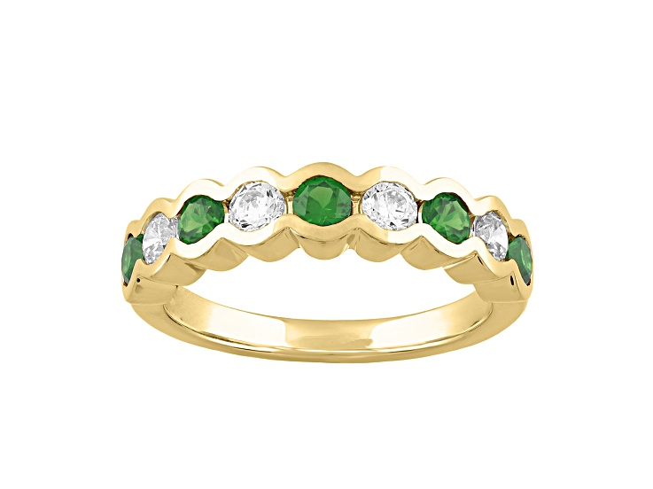 10K Yellow Gold 0.50CTW Round Lab Created Emerald and Lab-Grown White Diamond Ring