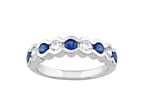10K White Gold 0.50CTW Round Lab Created Blue Sapphire and Lab-Grown White Diamond Ring