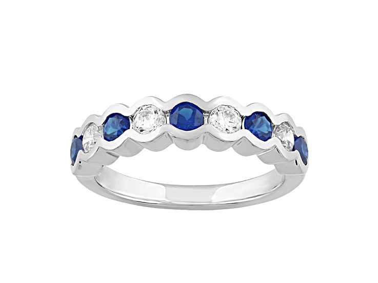 10K White Gold 0.50CTW Round Lab Created Blue Sapphire and Lab-Grown White Diamond Ring