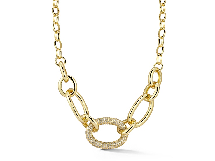 Rachel Zoe 14K Gold Over Brass Pave Cubic Zirconia Graduated Open Link Chain Necklace
