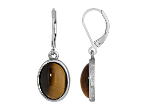 1928 Jewelry Silver-Tone Tigers Eye Oval Drop Earrings