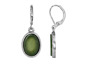 1928 Jewelry Silver-Tone Green Jade Oval Drop Earrings
