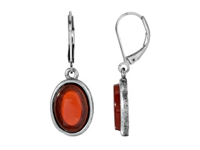 1928 Jewelry Silver-Tone Red Resin Oval Drop Earrings