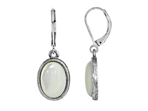 1928 Jewelry Silver-Tone Mother-Of-Pearl Oval Drop Earrings