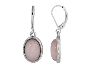 1928 Jewelry Silver-Tone Pink Rose Quartz Oval Drop Earrings