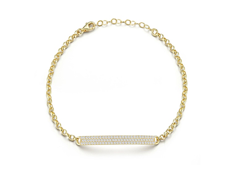 Sterling Statements 14K Yellow Gold Over Sterling Silver Pave ID Bar Rolo Chain Bracelet