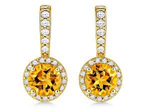 Yellow Citrine 14K Yellow Gold Over Sterling Silver Round Drop Earrings
