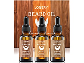 Lovery 3-Pack Beard Oil For Men with Argan and Jojoba Oil - Sandalwood, Vanilla, and Cedarwood Scent