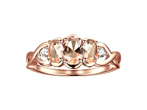 Oval Morganite 14K Rose Gold Over Sterling Silver 3-Stone Twisted Shank Ring 0.86 Cttw
