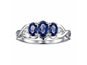 Oval Blue Sapphire Rhodium Over Sterling Silver 3-Stone Twisted Shank Ring 1.26 Cttw
