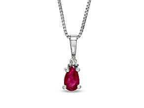 0.19ctw Pear Shaped Ruby and Round Diamond Accent Pendant 14k White Gold