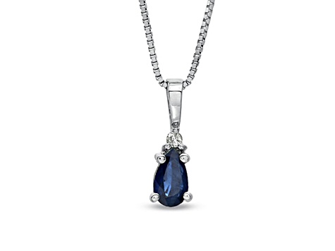 0.23ctw Pear Shaped Blue Sapphire and Round White Diamond Accent Pendant 14k White Gold