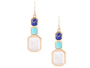 Barse Jewelry 12x10mm Mother-of-Pearl With 6x5mm Lapis Lazuli & Turquoise Gold Tone Earrings