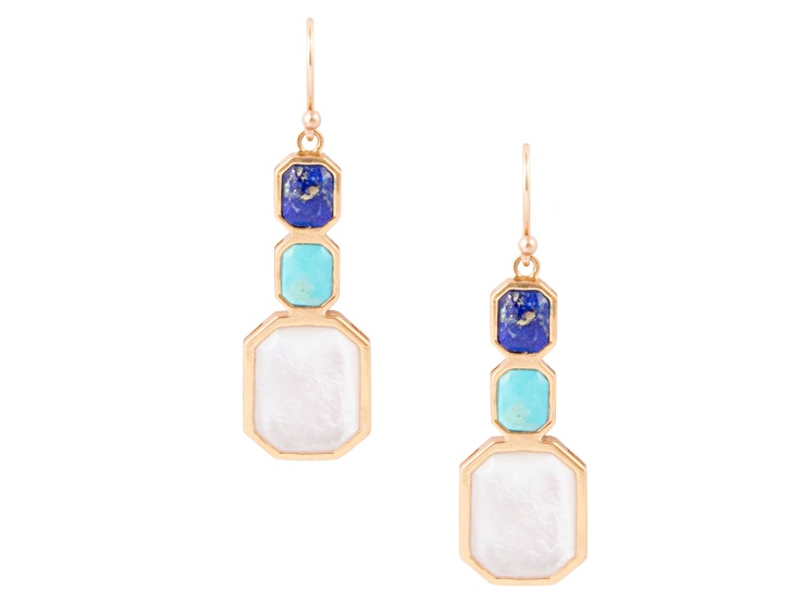 Barse Jewelry 12x10mm Mother-of-Pearl With 6x5mm Lapis Lazuli & Turquoise Gold Tone Earrings