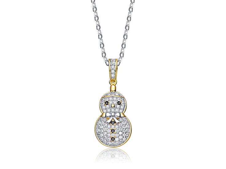White Cubic Zirconia, 14K Gold Plated over Sterling Silver Christmas Snowman Pendant Necklace
