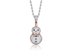 White Cubic Zirconia, 18K Rose Plated over Sterling Silver Christmas Snowman Pendant Necklace