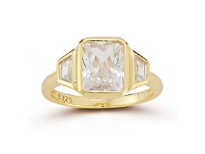 Rachel Zoe 14K Yellow Gold Over Sterling Silver Bezel Set White Cubic Zirconia 3-Stone Ring