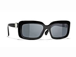 Chanel Black Rectangular Frame with Silver Heart Accent / Gray Lenses Sunglasses