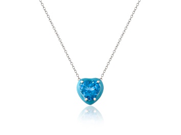Picture of Blue Topaz 4.2ct Heart Shape Pendant Necklace, Matching Enamel Bezel Setting