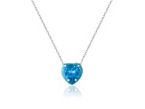 Blue Topaz 4.2ct Heart Shape Pendant Necklace, Matching Enamel Bezel Setting