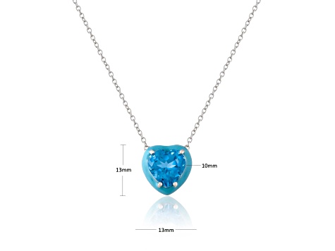 Blue Topaz 4.2ct Heart Shape Pendant Necklace, Matching Enamel Bezel Setting