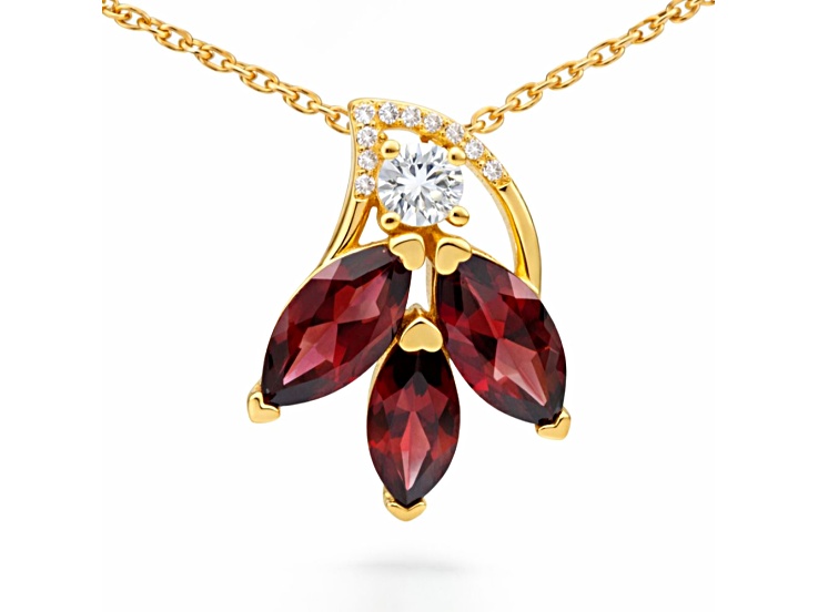 Marquise Shape Red Garnet 14K Yellow Gold Over Sterling Silver Pendant with Chain