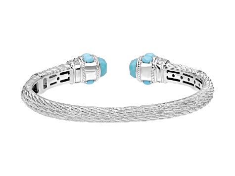 Judith Ripka 4x3mm Turquoise & 1.05ctw Bella Luce® Rhodium Over Sterling Silver Cuff Bracelet