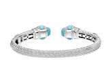 Judith Ripka 4x3mm Turquoise & 1.05ctw Bella Luce® Rhodium Over Sterling Silver Cuff Bracelet