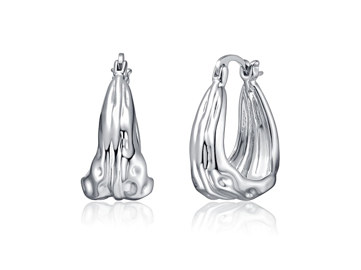 Rhodium Plated over Brass Sculptural Waterfall Hoop Earrings