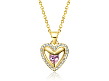 Picture of Pink Cubic Zirconia, 14K Gold Plating over Sterling Silver Heart Pendant Necklace for Kids/Teens