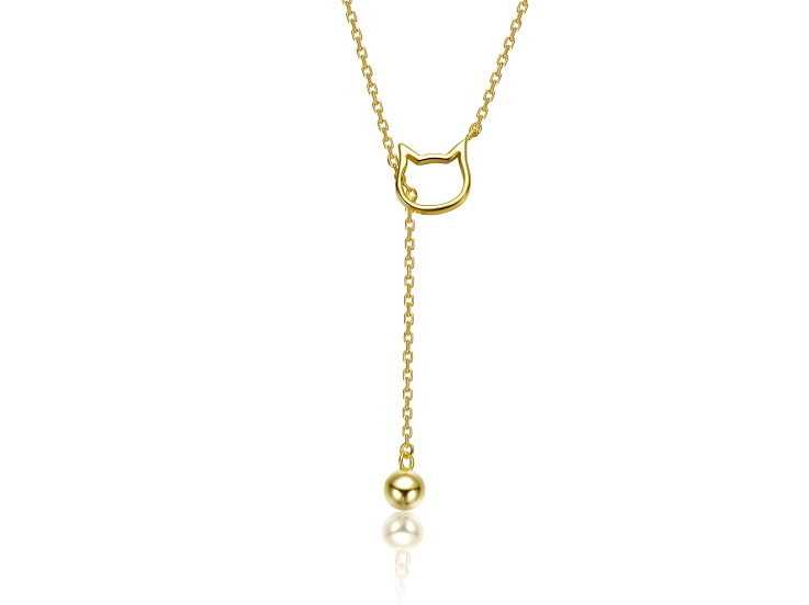 14K Gold Plated over Brass Cat Outline Pendant Necklace for Kids