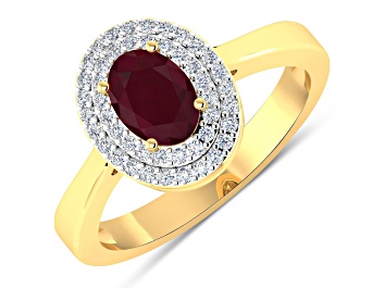 Picture of 1.11ctw Red Ruby and Diamond 14K Yellow Gold Halo Ring