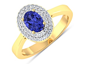 0.91ctw Violet Tanzanite and Diamond 14K Yellow Gold Halo Ring
