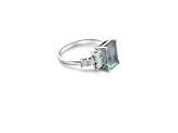 9x7mm Rectangular Octagonal Aquamarine and White CZ Rhodium Over Sterling Silver Ring, 2.10ctw