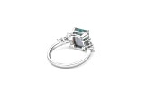 9x7mm Rectangular Octagonal Aquamarine and White CZ Rhodium Over Sterling Silver Ring, 2.10ctw