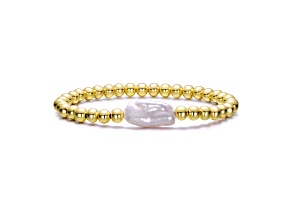 Baroque White Pearl, 14K Gold Plated over Brass Ball Bead Link Stretchable Layering Bracelet