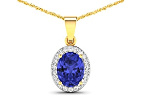 Tanzanite and White Diamond 14K Yellow Gold  Pendant with 18 inch Cable Chain 1.60ctw