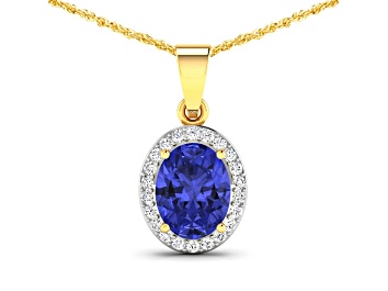 Picture of Tanzanite and White Diamond 14K Yellow Gold  Pendant with 18 inch Cable Chain 1.60ctw