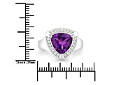 Trillion Cut Amethyst and Lab Grown Diamond Rhodium Over Silver Halo Ring 2.91ctw