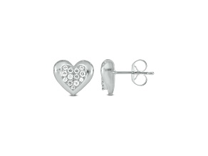 White Lab-Grown Diamond F-G SI1 Rhodium Over Sterling Silver Heart-Shaped Earrings 0.20ctw