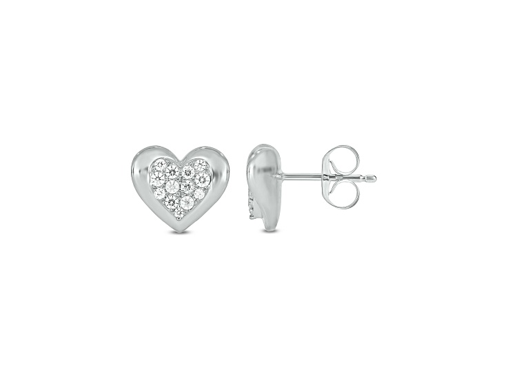 White Lab-Grown Diamond F-G SI1 Rhodium Over Sterling Silver Heart-Shaped Earrings 0.20ctw
