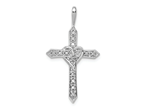Rhodium Over 14K White Gold A 1/10ct. Diamond Heart Cross Pendant