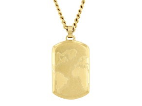Yellow Ion-Plated Stainless Steel World Map Dog Tag Pendant With Chain