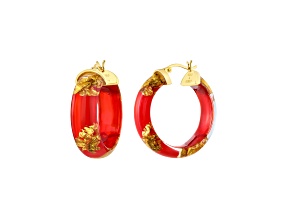 14K Yellow Gold Over Sterling Silver Mini Gold Leaf Lucite Hoops in Carnelian Red