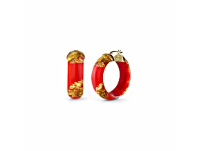 14K Yellow Gold Over Sterling Silver Mini Gold Leaf Acrylic Hoops in Carnelian Red