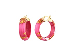 14K Yellow Gold Over Sterling Silver Mini Gold Leaf Lucite Hoops in Pink Peacock