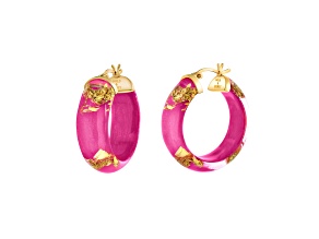 14K Yellow Gold Over Sterling Silver Mini Gold Leaf Lucite Hoops in Dahlia