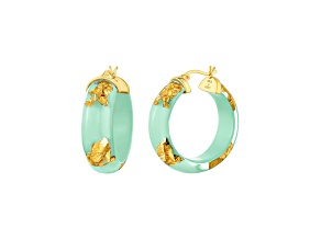 14K Yellow Gold Over Sterling Silver Mini Gold Leaf Lucite Hoops in Mint Green