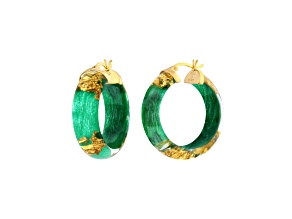 14K Yellow Gold Over Sterling Silver Mini Gold Leaf Lucite Hoops in Dark Green